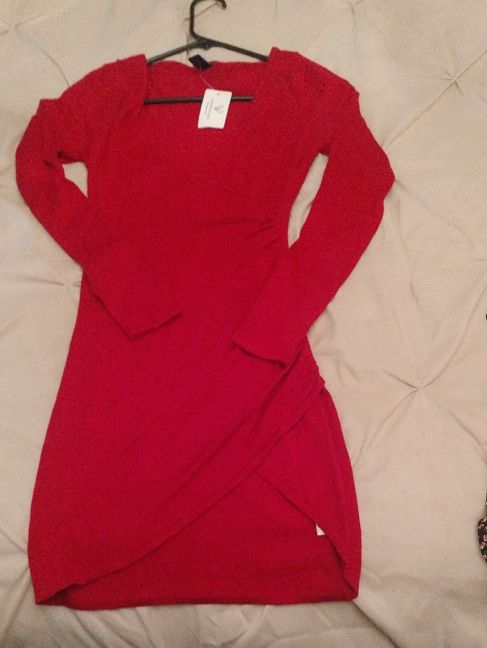 Windsor Red Long-Sleeve Wrap-Style Bodycon Dress